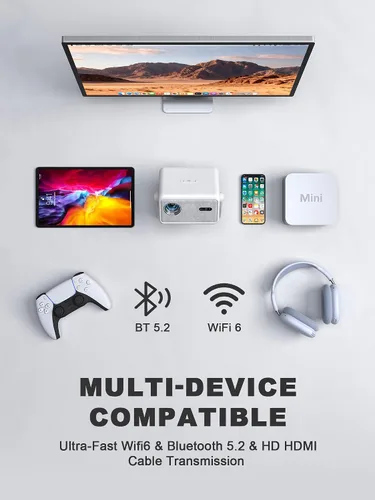 Vista 6 de 【Compatible con Netflix y enfoque automático】Proyector inteligente VISSPL con WiFi y Bluetooth, enfoque automático y corrección Keystone, mini