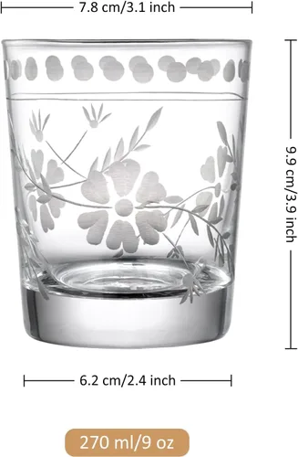 Vista 7 de Joeyan Vasos de Vidrio para Beber Grabados Soplados a Mano, Vasos de Agua de Vidrio Transparente con Patrón Floral, Juego de Cristalería Tumbler