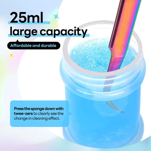 Vista 4 de ACTROL - Pinzas limpiadoras de pestañas azules de 0.8 fl oz con bola de esponja para eliminación de pegamento Blue 25ml Lash Tweezer Cleanser With