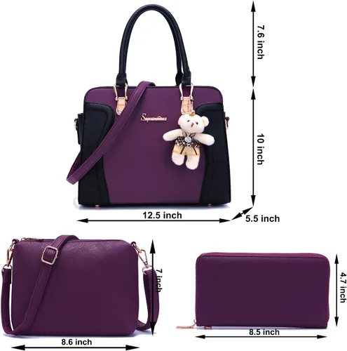 Vista 5 de Soperwillton Bolsos de mano para mujer, bolsas de hombro, cartera, bolsa de mano, juego de 3 piezas