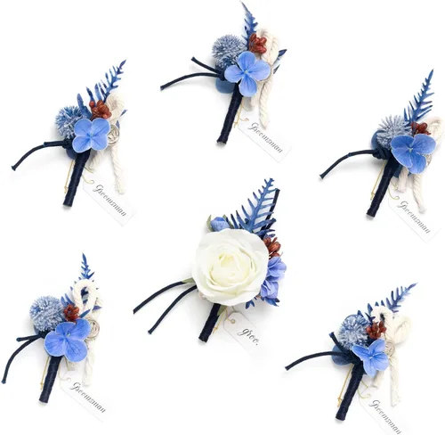 Vista 43 de Ling's Moment Boutonniere para Hombres Boda, Juego de 6, Novio y Padrinos Boutonniere para Boda Regreso a Casa Halloween Ceremonia Aniversario, Cena