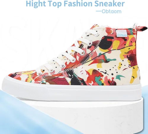 Vista 88 de Obtaom Zapatos de lona de alta calidad para mujer/hombre para jugar a media pantorrilla, zapatillas de deporte de moda casuales con cordones de alta