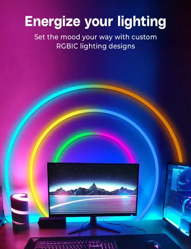 Vista 2 de Tira de luz LED de neón RGB de 16.4 pies que cambia de color, aplicación + control remoto, iluminación de diseño impermeable personalizable