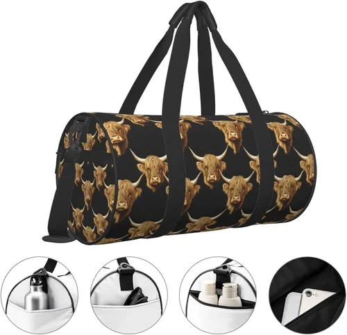 Vista 3 de Large Duffle Bag for Travel - Retro Realistic Cow Print Gym Bag for Women Men, Travel Foldable Bags for Women Men with Zippered Multiple Pockets