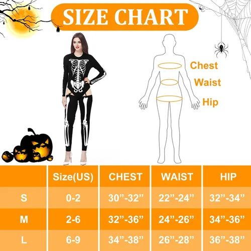 Vista 2 de Jeyiour Disfraz de esqueleto de Halloween que brilla en la oscuridad, para mujer adulta