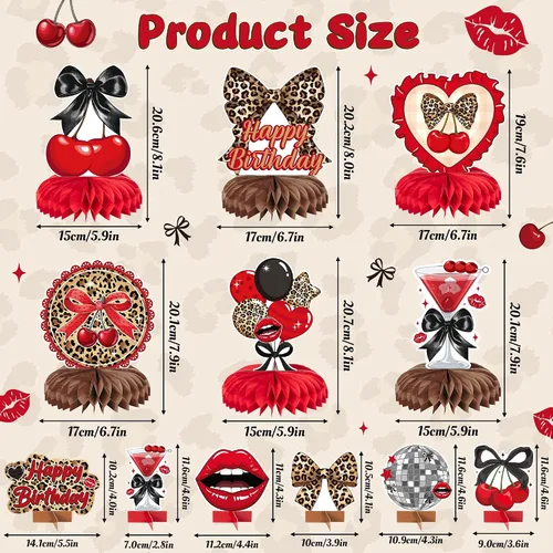 Vista 2 de Haooryx Centros de mesa de panal de cereza, guepardo rojo, 12 piezas, estampado de leopardo, lazo negro, decoración de mesa para fiesta