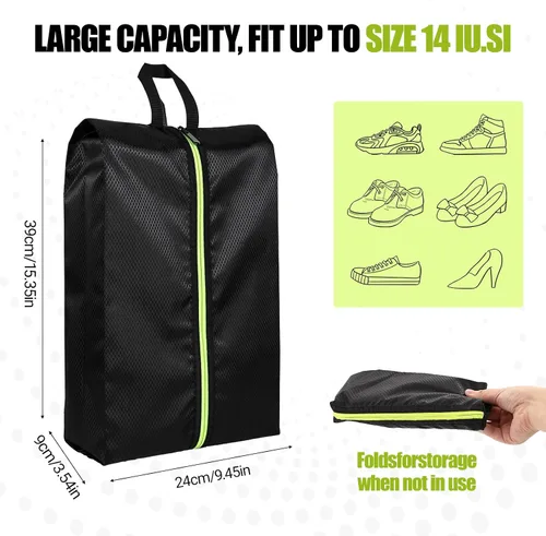 Vista 2 de 2 bolsas de zapatos a prueba de olores para viajes, bolsas de tacos para deportes, a prueba de olores con cremallera y asa, bolsa de tacos de fútbol