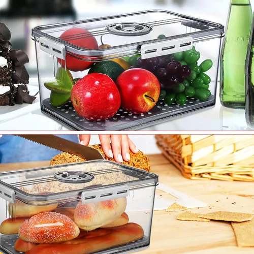 Vista 7 de Hemoton Contenedor de alimentos frescos con temporizador, caja de almacenamiento de alimentos transparente para frutas y panes, organizador de gran