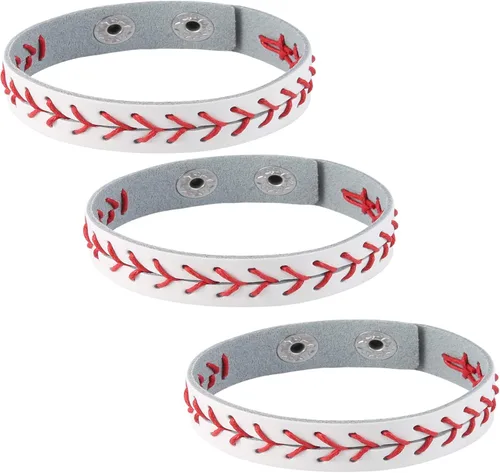 Vista 8 de HZMAN 3 pulseras de béisbol de cuero genuino de los atletas, color blanco, negro y amarillo