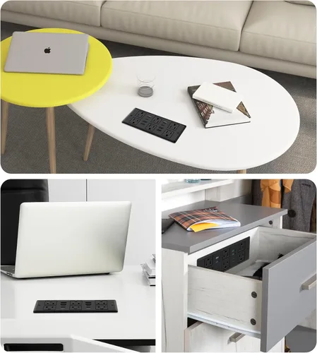 Vista 6 de Regleta de alimentación empotrada de 45W, protector de sobretensiones de montaje empotrado (1200J) con 6 tomas de CA y 8 puertos USB (4 USB-C)