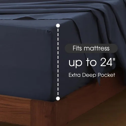 Vista 3 de HYPREST Juego de sábanas de bolsillo extra profundo tamaño King, se ajusta a colchones de 18"-24" de profundidad - Juego de sábanas de algodón 100%