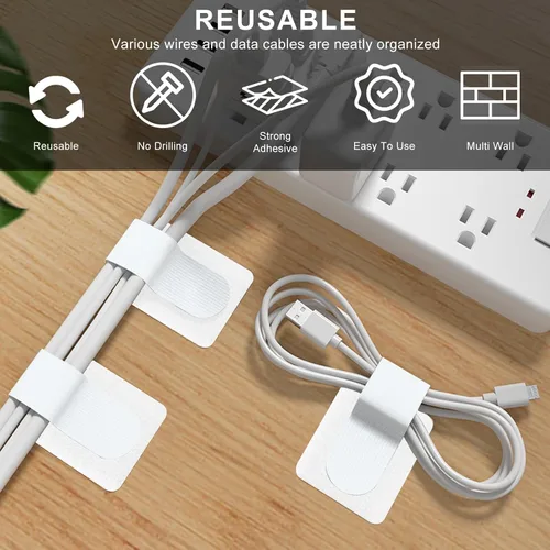 Vista 6 de Paquete de 50 bridas reutilizables autoadhesivas para organizar cables, correas ajustables de gancho y bucle para organizar cables de datos, cables