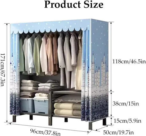 Vista 2 de large closets Portable Wardrobe Closet All Steel Frame Closet Standing Clothes Closet No Assembly with Cloth Cover Open Wardrobe Closet Space-saving