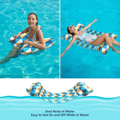 Vista 4 de Jasonwell Hamaca de agua inflable para piscina - Flotadores de piscina de tela, hamaca inflable para piscina, flotadores 4 en 1