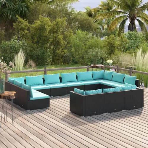 Vista 49 de Sofá de 3 plazas con cojines de ratán de poliéster marrón, juego de muebles de patio al aire libre con 3 sofás centrales para patio trasero, jardín