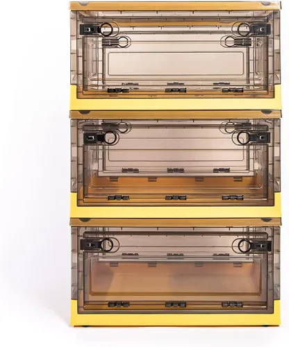 Vista 10 de Paquete de 3 contenedores de almacenamiento de apertura lateral, tapa apilable plegable, fácil de ordenar con caja de almacenamiento, ideal