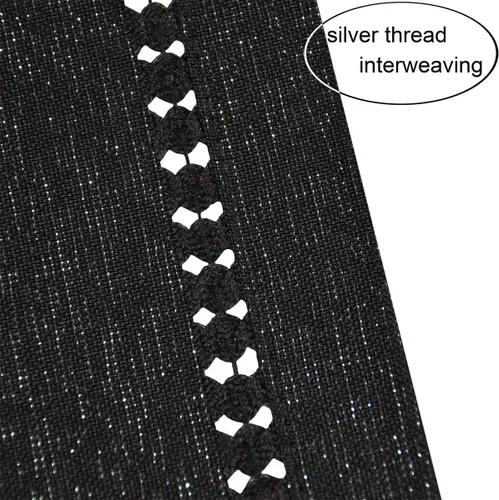 Vista 3 de Grelucgo Servilletas de mesa de comedor con dobladillo a mano para Halloween, hilo plateado entrelazado (negro, 4 servilletas de 18 x 18 pulgadas)