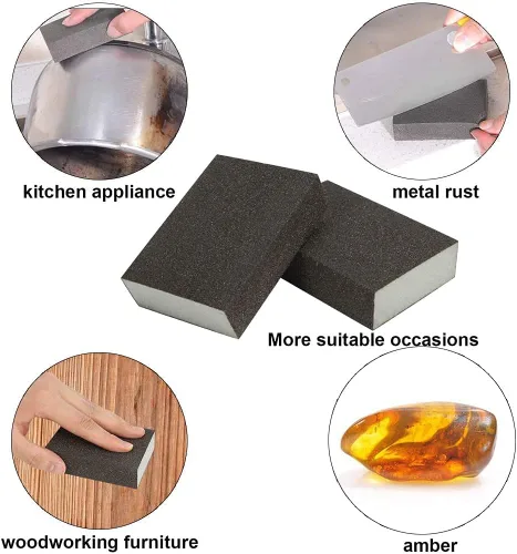 Vista 7 de Utoolmart Bloques de lijado de esponja de lijado, esponja de papel de lija húmedo y seco de grano 80, kit de esponja de arena lavable y 4 piezas