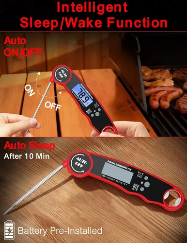 Vista 4 de Termómetro digital de carne, termómetro de lectura instantánea para cocinar parrilla, freidora de barbacoa, pantalla impermeable y retroiluminada