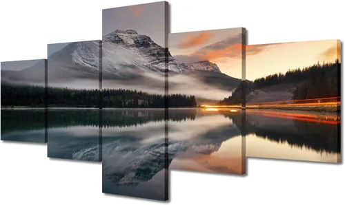 Vista 11 de TUMOVO 5 piezas de arte en lienzo para pared, hermoso castillo de piedra de cisne con paisajes naturales de selva al atardecer, paisajes naturales