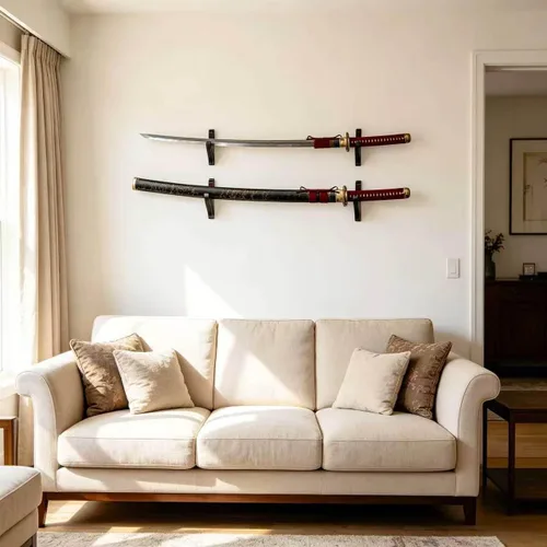 Vista 9 de Juego de 2 ganchos de espada para montaje en pared, soporte ajustable para Katana Wakizashi Tanto Genji Sword Arms Rack