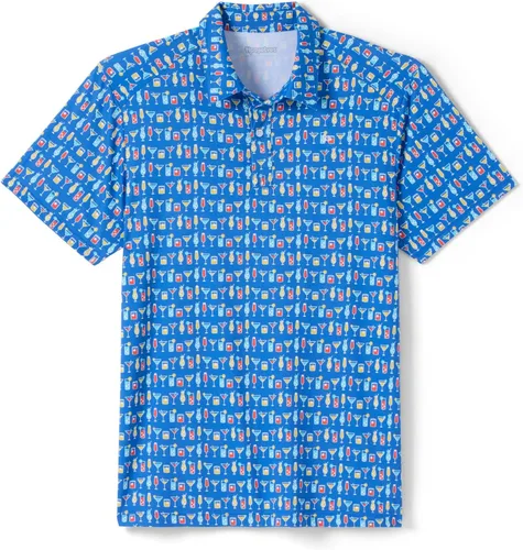 Vista 26 de Tipsy Elves Camiseta polo de golf divertida para hombre - Ropa de golf novedosa Paraíso azul de 8 bits