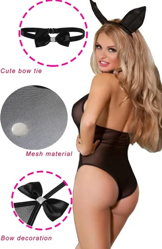 Vista 4 de Sunspice Disfraz de conejo de Pascua, disfraz sexy de conejito para mujer, body de conejo, lencería para cosplay