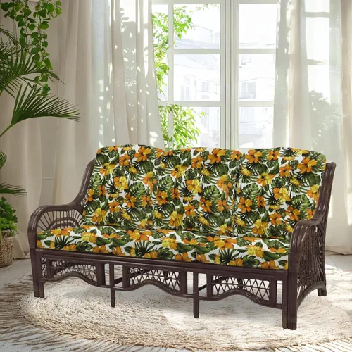 Vista 17 de Malibu Lounge Sofá de tres plazas de mimbre de ratán natural, diseño hecho a mano (cojines marrón claro, colonial)