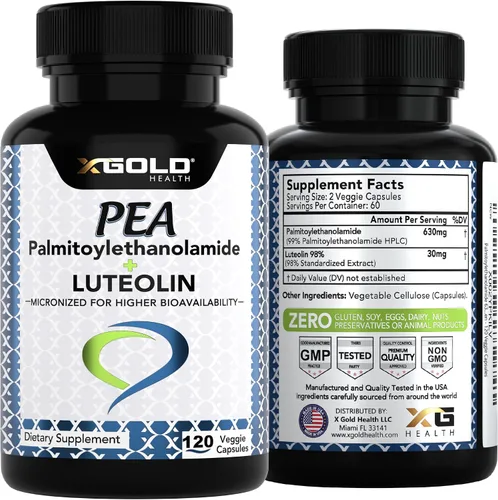 Vista 7 de Palmitoiletanolamida 630 mg + luteolina estandarizada 98% - Guisante micronizado 99% altamente purificado y biodisponible - Hecho en Estados Unidos