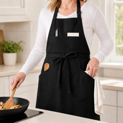 Vista 2 de SHEOMERN The Organizer Apron, 4-Pocket Design, 3 Pack, Unisex Black Kitchen Work Apron for Men and Women