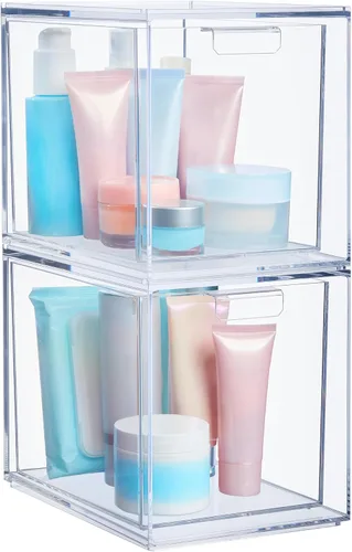 Vista 9 de STORi Audrey - Cajones organizadores apilables de plástico transparente Juego de 2 piezas Organiza cosméticos y suministros de belleza en un