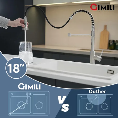 Vista 6 de GIMILI Grifo de fregadero de cocina con dispensador de jabón de níquel cepillado
