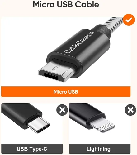 Vista 2 de CableCreation Cable micro USB corto, USB a micro USB 24 AWG cable de carga rápida triple blindado, compatible con PS5/PS4, Raspberry Pi Zero, Negro