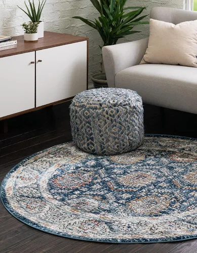 Vista 4 de Unique Loom Nyla Collection - Alfombra de área - Princesa (10 pies, redonda, azul/marrón)