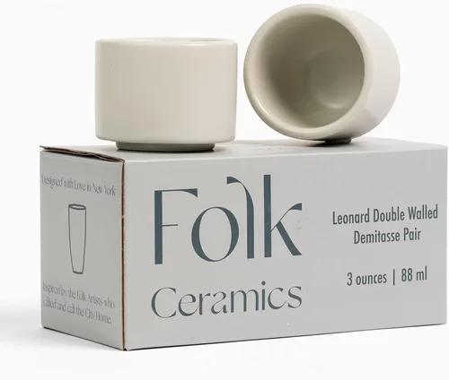 Vista 9 de Folk Ceramics Leonard - Tazas de café expreso de cerámica, color azul esmeralda, 3 onzas, juego de 2