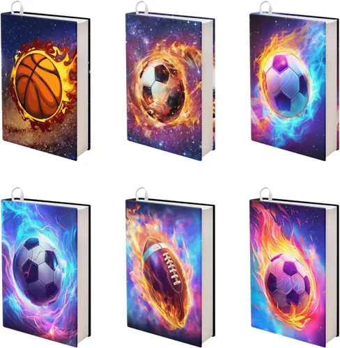 Vista 18 de Rnyleeg Paquete de 6 fundas protectoras de libros de bolsillo para niños, con temática deportiva, elástica, para amantes de los libros, estudiantes