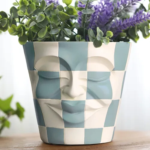Vista 12 de GUGUGO Macetas únicas de cara para plantas, coloridas y lindas macetas para suculentas con drenaje, macetas abstractas de cabeza de arco iris