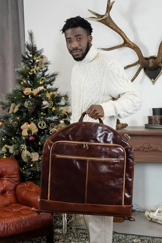 Vista 9 de Time Resistance Bolsa de ropa de cuero Traje Duffel Slim Maleta de mano Vestido Bolsa de protección Marrón