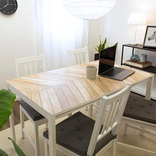 Vista 4 de d-c-fix Papel adhesivo autoadhesivo de grano de madera de cheurón, impermeable y extraíble, vinilo decorativo para cocina, encimeras, armarios, 26.5