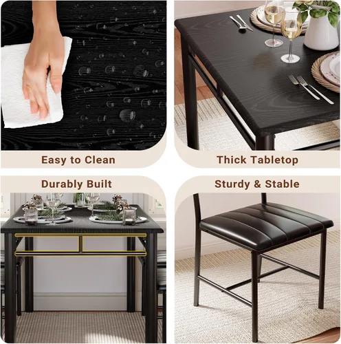 Vista 6 de Juego de mesa de comedor IRONCK para 4, mesa de cocina de madera con sillas tapizadas para cocina y comedor, juego de comedor compacto para espacios