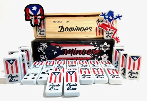 Vista 8 de Juego de dominó Puerto Rico para adultos, regalo doble de seis Dominó puertorriqueño, estilo boricua viene con bandera de relaciones públicas