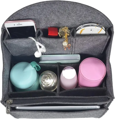 Vista 6 de Organizador de mochila de fieltro, organizador de bolso para hombres y mujeres, mochila de mano (gris, grande)