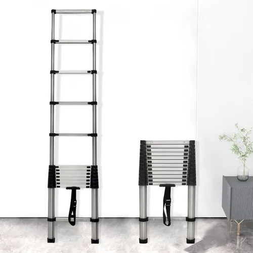 Vista 7 de Escalera telescópica de acero inoxidable - 12.5 pies/3.8m, escalera plegable resistente con pies antideslizantes - capacidad de 330 libras