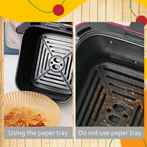 Vista 5 de Forro de papel desechable para freidora de aire, 100 piezas de papel de cocina para freidora de aire, forros antiadherentes, a prueba de aceite, a