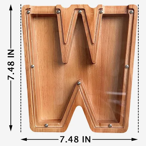 Vista 6 de Alcancía de madera grande personalizada, 7.5 pulgadas, con ventana acrílica fácil de abrir, caja de ahorro de dinero inicial para niños y niñas