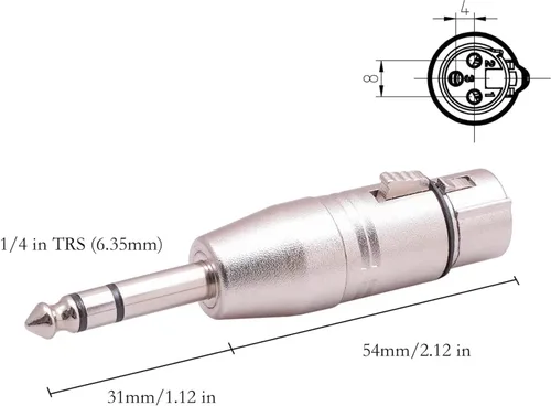 Vista 4 de Paquete de 4 adaptadores 1/4 a XLR, TRS a XLR de 1/4 pulgadas (2 pares), 2 piezas macho a macho y 2 piezas macho a hembra, equilibrado de cuarto
