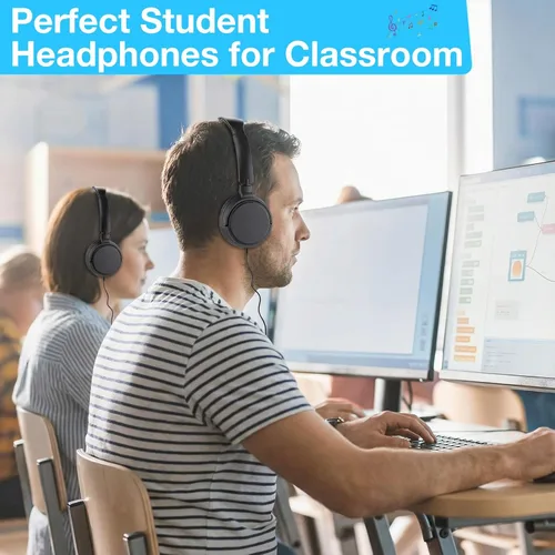 Vista 4 de Yunsailing Paquete de 6 auriculares para el aula a granel, auriculares con Negro