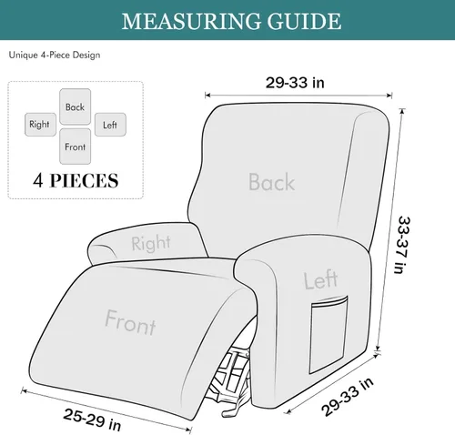 Vista 6 de NILUOH Funda para sillón reclinable, 4 piezas, elástica, estampada, con bolsillo lateral, funda para sofá reclinable, antideslizante, ajustable, 16