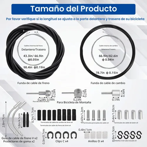 Vista 5 de Kit universal de carcasa de cable de freno y desviador de cambio, línea de transmisión de bicicleta estándar con tapas de extremo de cable