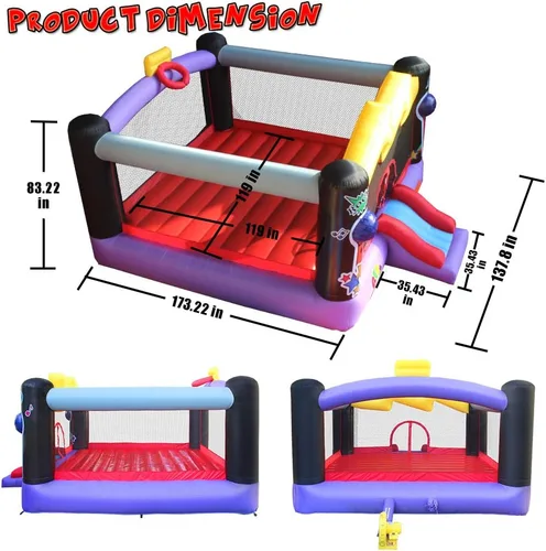Vista 4 de BESTPARTY Casa inflable de rebote con soplador para niños, tema de estrella pop, tobogán hinchable y gran área de salto, para patio, patio trasero